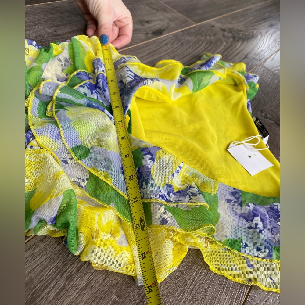 NWT Zara Yellow Floral Print Ruched Tulle Mini Dress - Picture 16 of 16